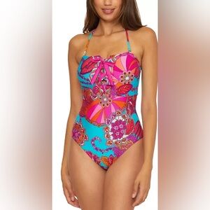 Trina Turk Meilani Lace-Up Bandeau One-Piece Swimsuit NWT